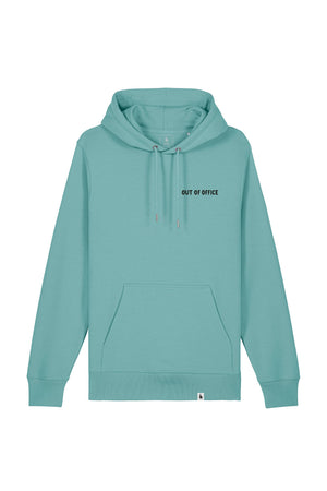 Hanorac subtire unisex Arco, print Out of office, Teal Monstera - față