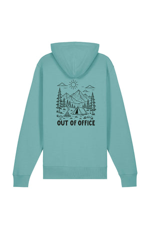 Hanorac subtire unisex Arco, print Out of office, Teal Monstera - spate