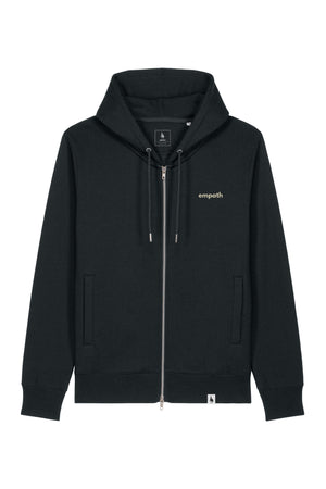 Hanorac premium unisex cu fermoar Astor, print Logo Empath – Negru – față