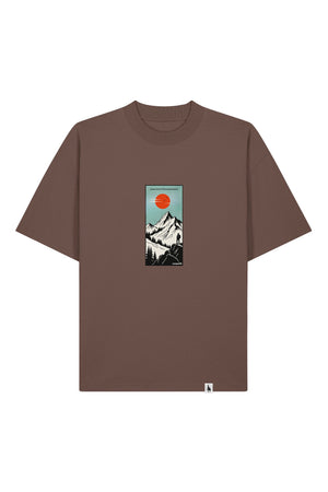 Tricou Blaro print Meet me in the mountains Mocha - fata