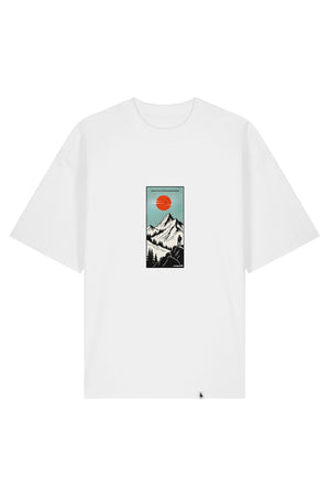 Tricou Blaro print Meet me in the mountains Alb - fata