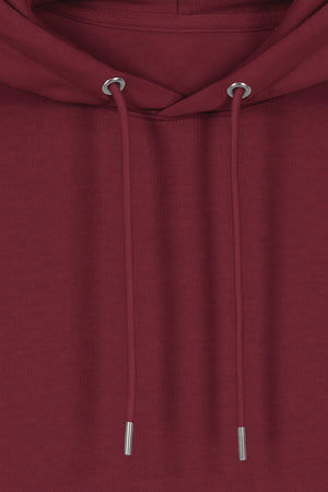 Hanorac premium unisex Cruz, Logo Brodat – Burgundy – detaliu glugă și șnururi