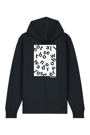 Hanorac premium cu fermoar Korin, print Not all those who wander are lost, Negru - spate