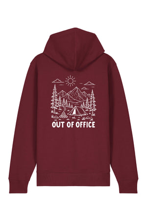 Hanorac premium cu fermoar Korin, print Out of office, Burgundy - spate