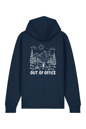 Hanorac premium cu fermoar Korin, print Out of office, Navy - spate