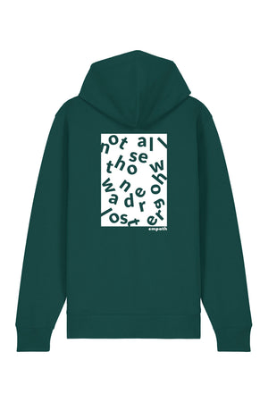 Hanorac premium cu fermoar Korin, print Not all those who wander are lost, Glazed Green - spate