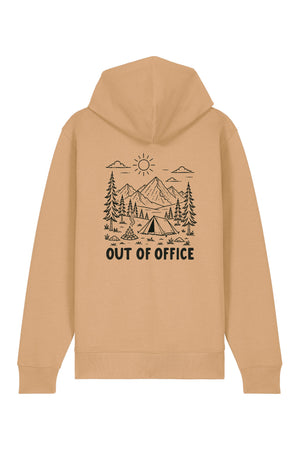 Hanorac premium cu fermoar Korin, print Out of office, Latte - spate