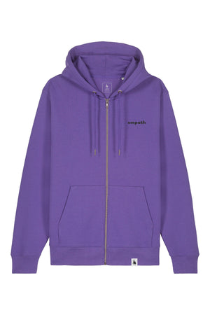 Hanorac premium cu fermoar Korin, print Not all those who wander are lost, Purple Love - față