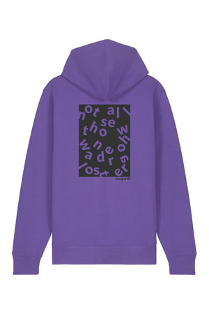 Hanorac premium cu fermoar Korin, print Not all those who wander are lost, Purple Love - spate