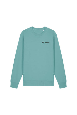 Bluza unisex subtire Mato, print Out of office, Teal Monstera - față