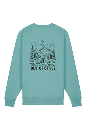 Bluza unisex subtire Mato, print Out of office, Teal Monstera - spate