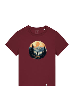 Tricou dama Mura print Long way home Burgundy - fata