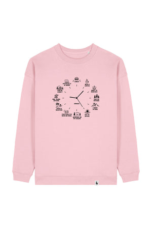 Bluza dama Paloma, print Time to, Cotton Pink - față