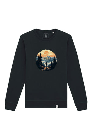 Bluza unisex Rolan, print Long way, Negru - față