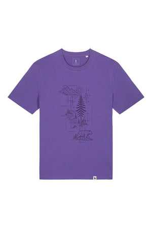 Tricou unisex Sting, print Line art nature, Purple - față