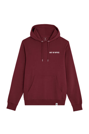 Hanorac subtire unisex Arco, print Out of office, Burgundy - față