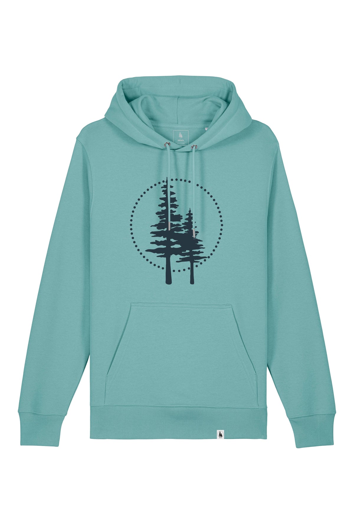 Hanorac subtire unisex Arco, print Logo cerc Empath, Teal Monstera - față