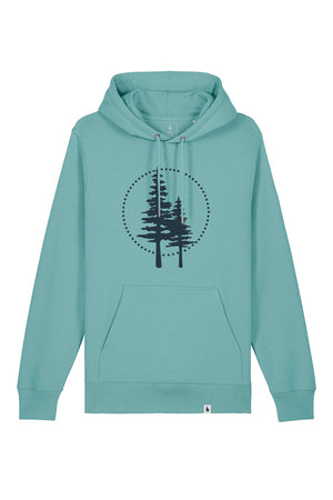 Hanorac subtire unisex Arco, print Logo cerc Empath, Teal Monstera - față
