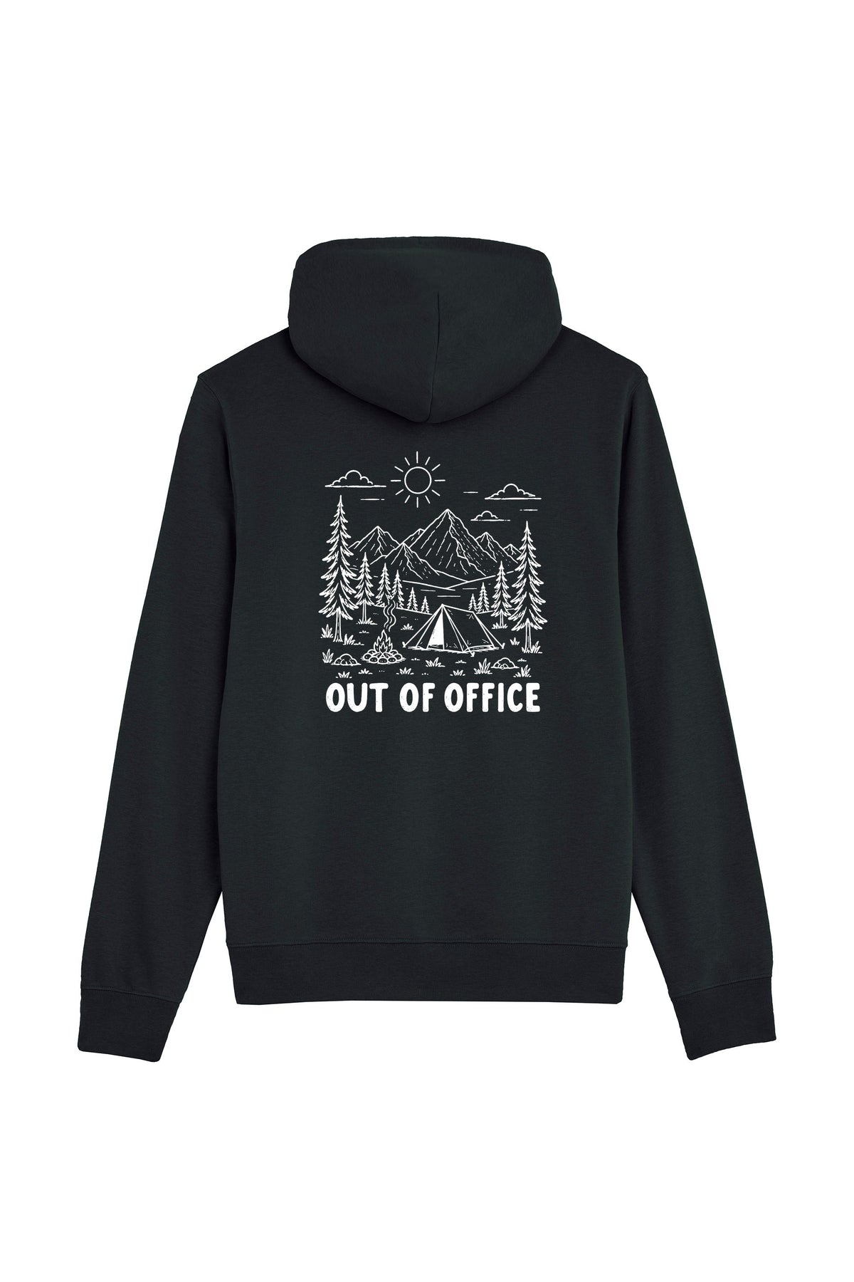 Hanorac subtire unisex Arco, print Out of office, Negru - spate