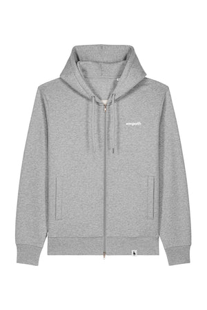 Hanorac premium unisex cu fermoar Astor, print Logo Empath – Heather Grey – față
