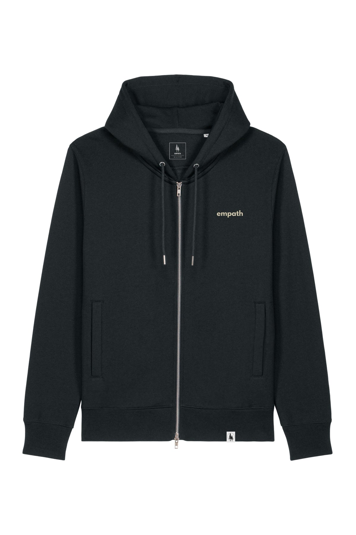 Hanorac premium unisex cu fermoar Astor, print Logo Empath – Negru – față