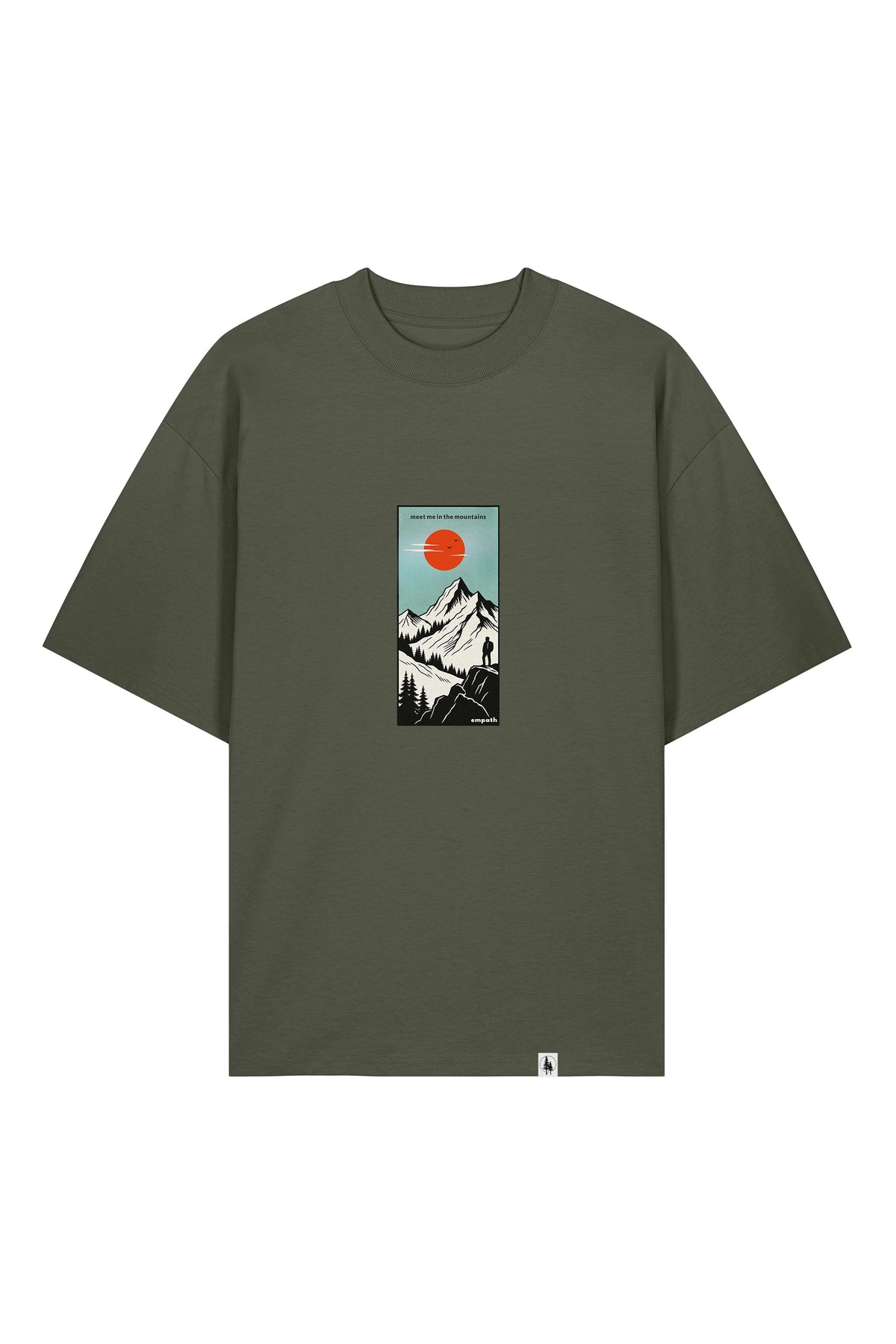 Tricou Blaro print Meet me in the mountains Khaki - fata