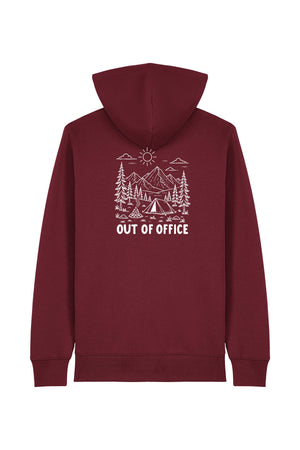 Hanorac subtire cu fermoar Conor, print Out of office, Burgundy - spate