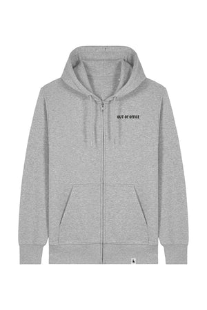 Hanorac subtire cu fermoar Conor, print Out of office, Heather Grey - față