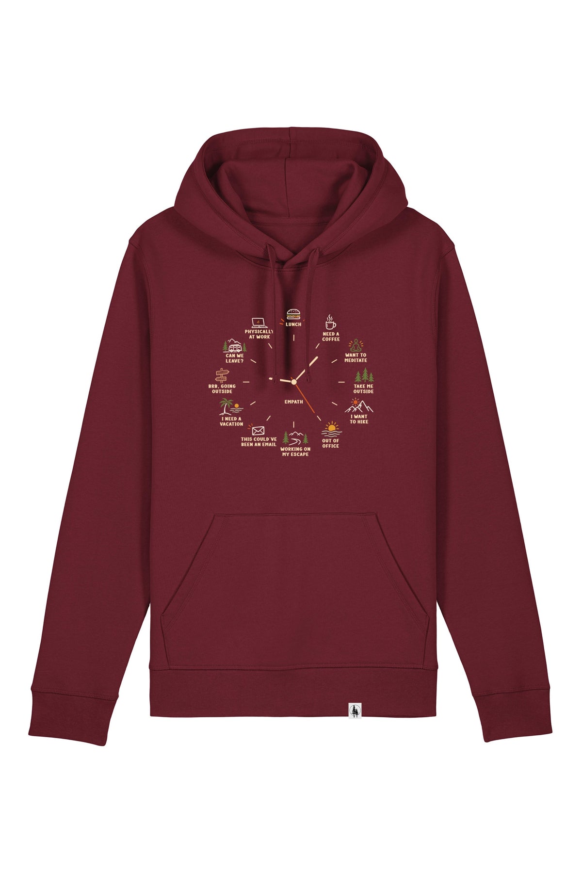 Hanorac unisex Drum, print Time to, Burgundy - față