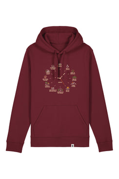 Hanorac unisex Drum, print Time to, Burgundy - față