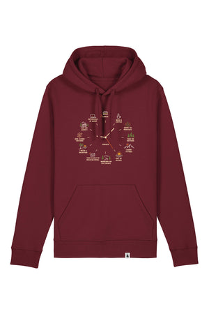 Hanorac unisex Drum, print Time to, Burgundy - față