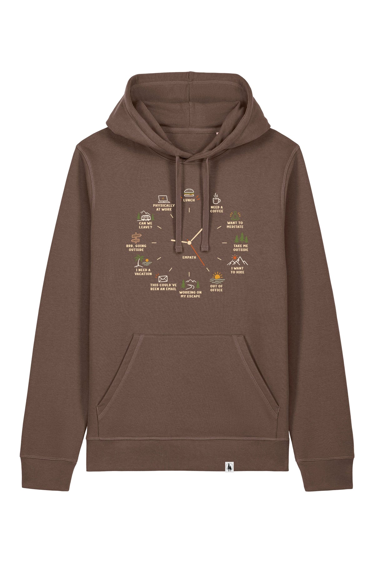 Hanorac unisex Drum, print Time to, Mocha - față