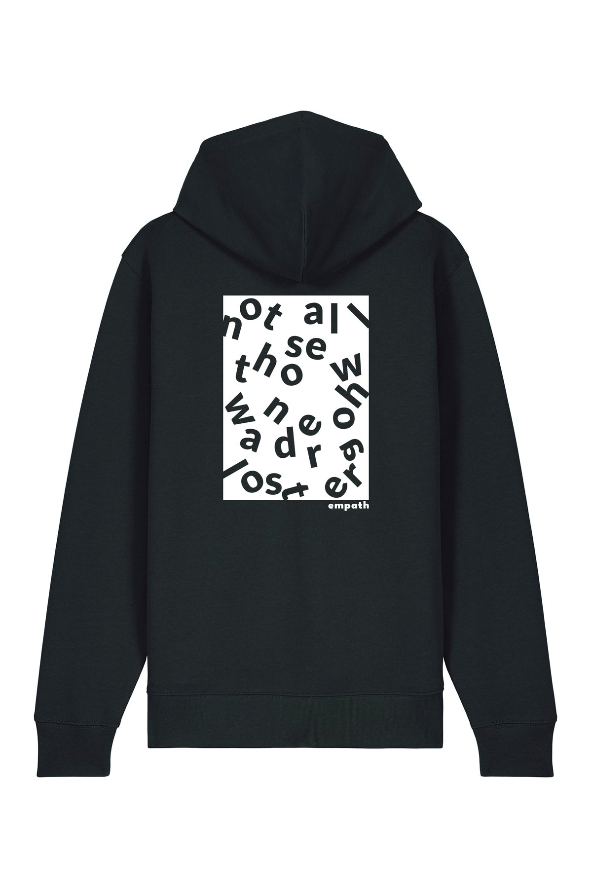 Hanorac premium cu fermoar Korin, print Not all those who wander are lost, Negru - spate