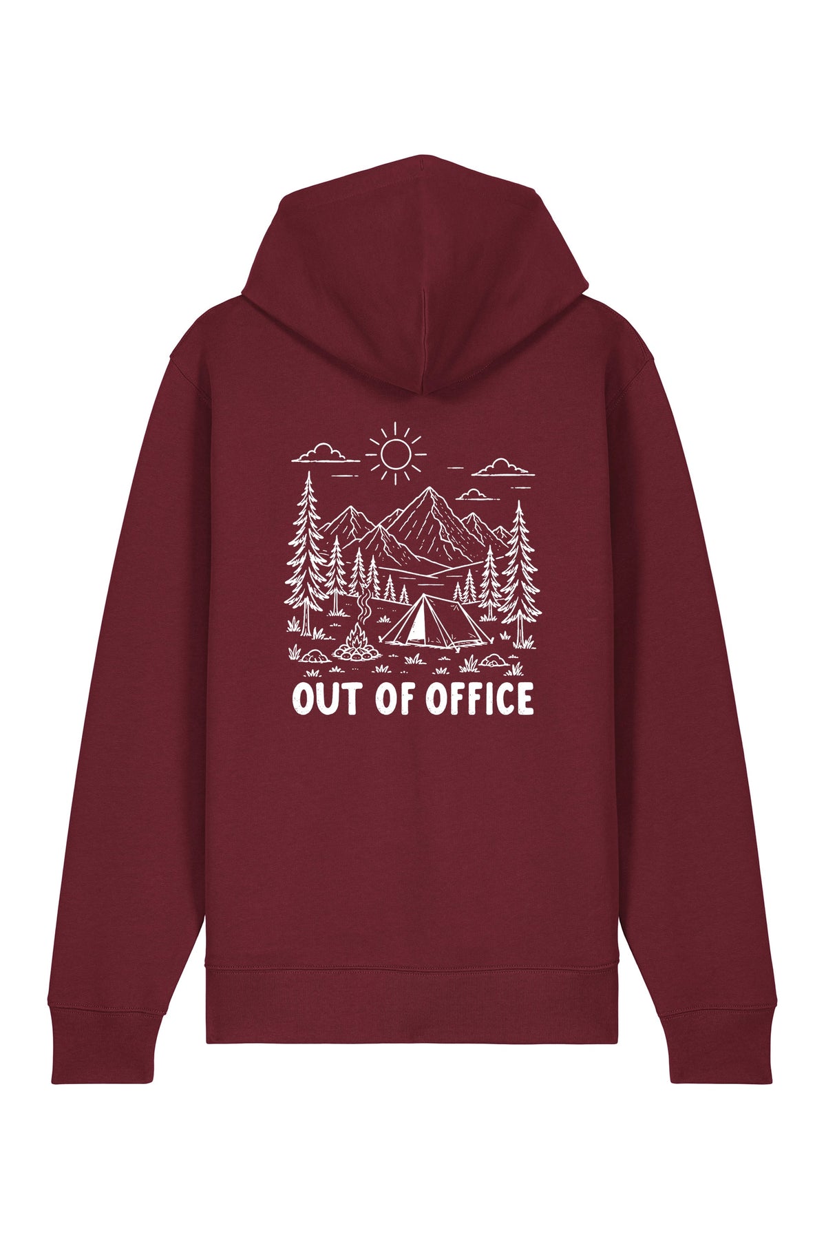 Hanorac premium cu fermoar Korin, print Out of office, Burgundy - spate