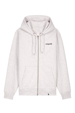 Hanorac premium cu fermoar Korin, print Not all those who wander are lost, Cool Heather Grey - față