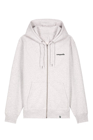 Hanorac premium cu fermoar Korin, print Not all those who wander are lost, Cool Heather Grey - față