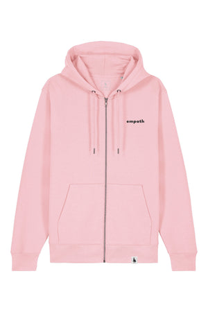 Hanorac premium cu fermoar Korin, print Not all those who wander are lost, Cotton Pink - față