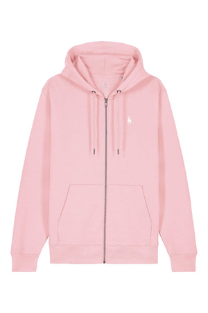 Hanorac premium cu fermoar Korin, Logo Brodat – Cotton Pink – față
