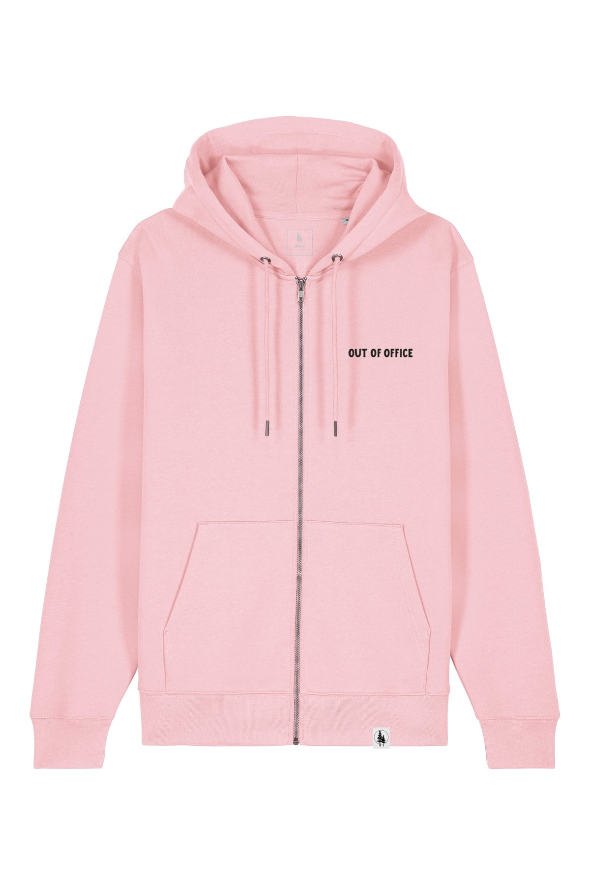 Hanorac premium cu fermoar Korin, print Out of office, Cotton Pink - față