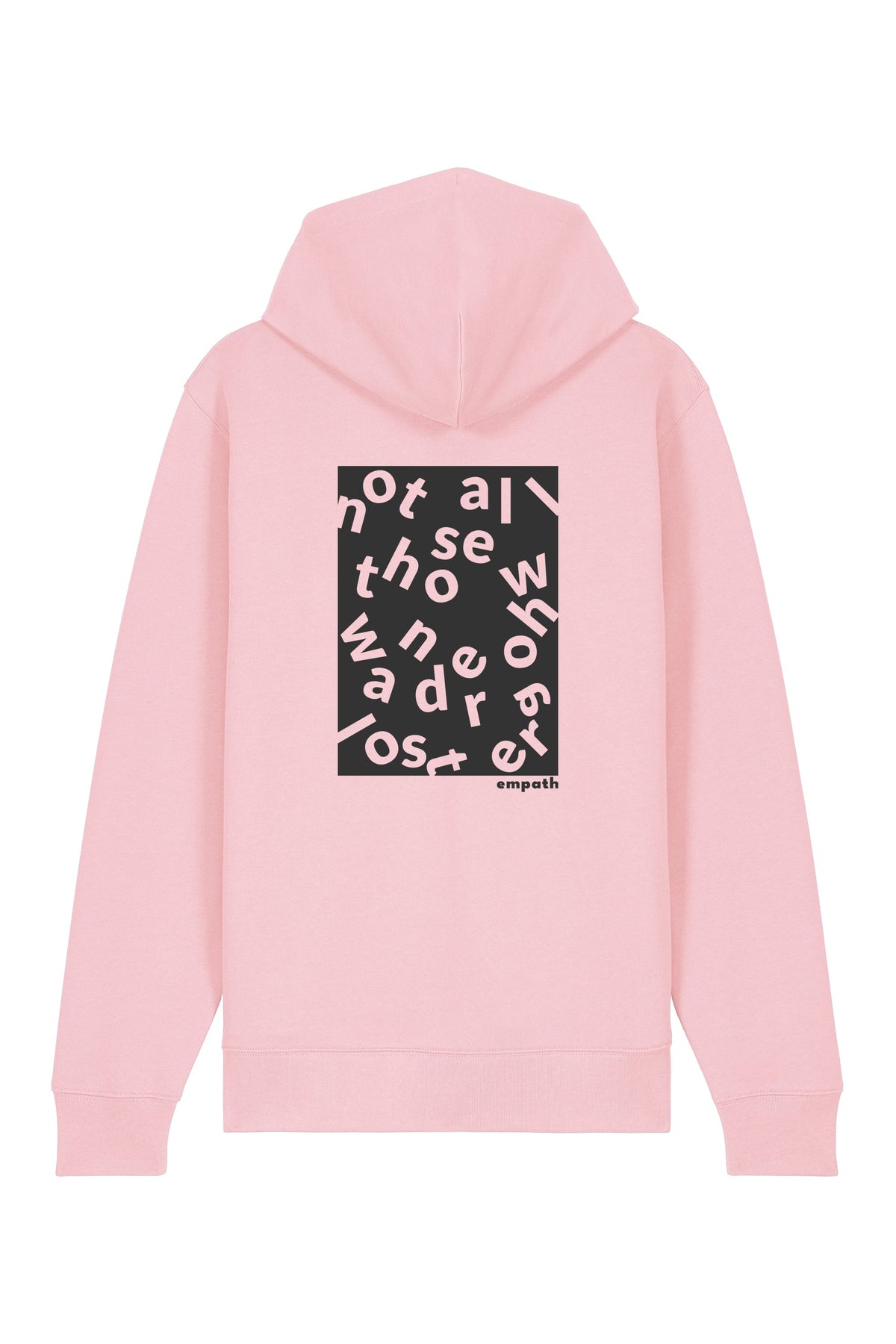 Hanorac premium cu fermoar Korin, print Not all those who wander are lost, Cotton Pink - spate