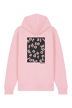 Hanorac premium cu fermoar Korin, print Not all those who wander are lost, Cotton Pink - spate
