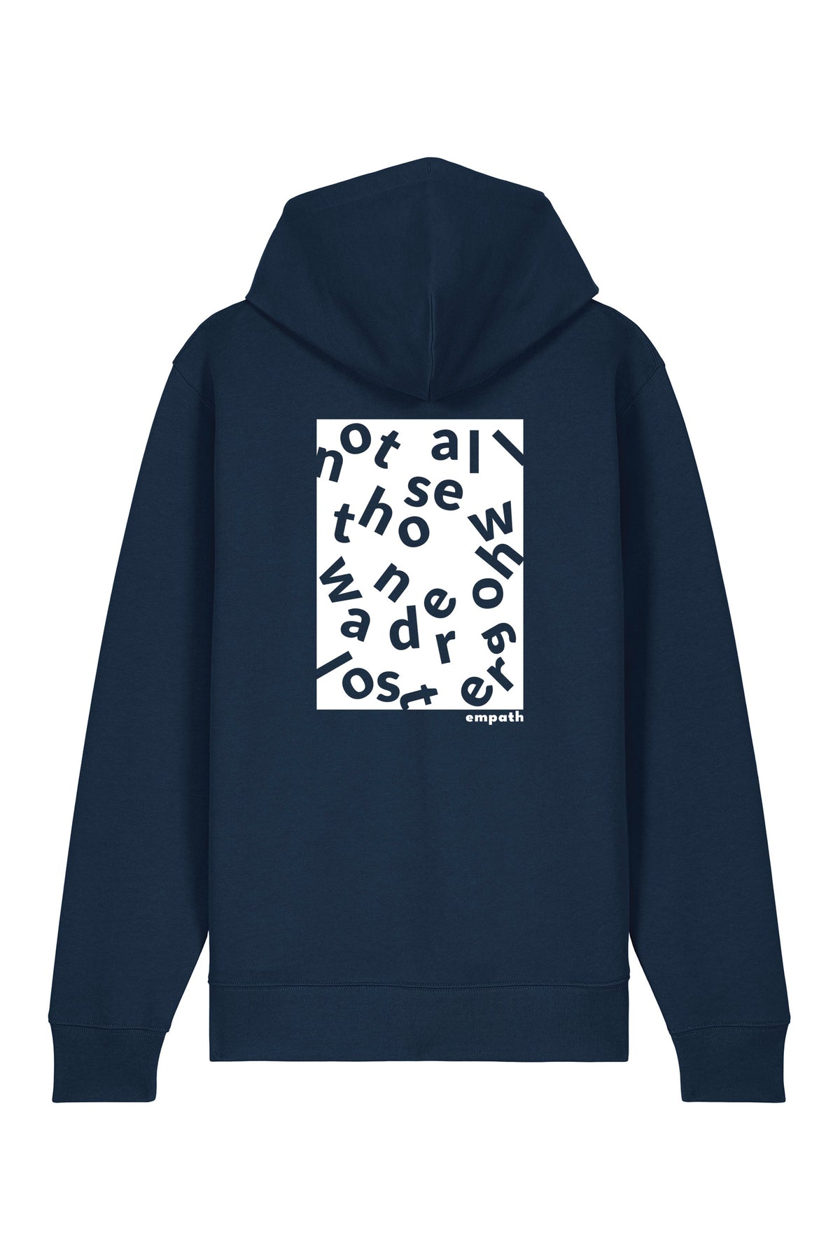 Hanorac premium cu fermoar Korin, print Not all those who wander are lost, Navy - spate