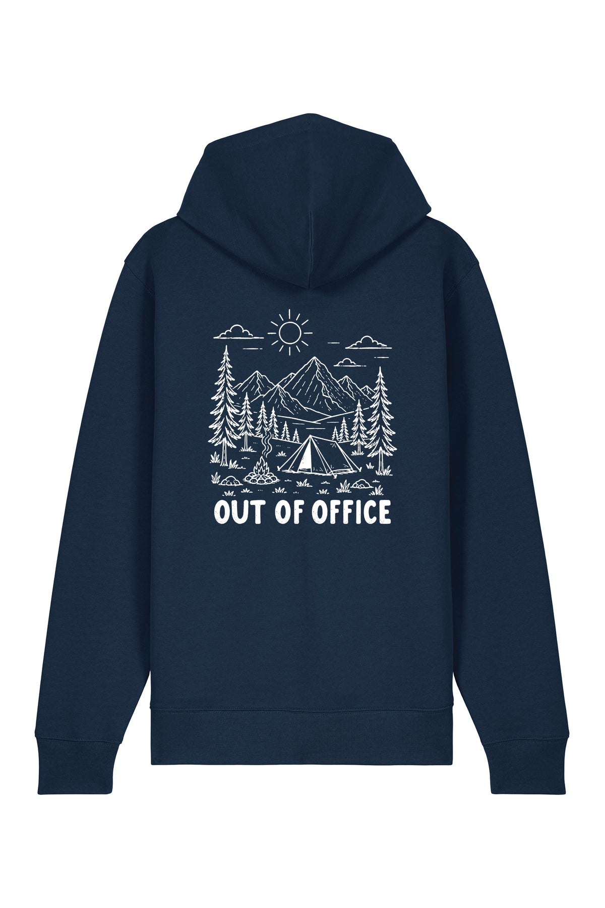 Hanorac premium cu fermoar Korin, print Out of office, Navy - spate