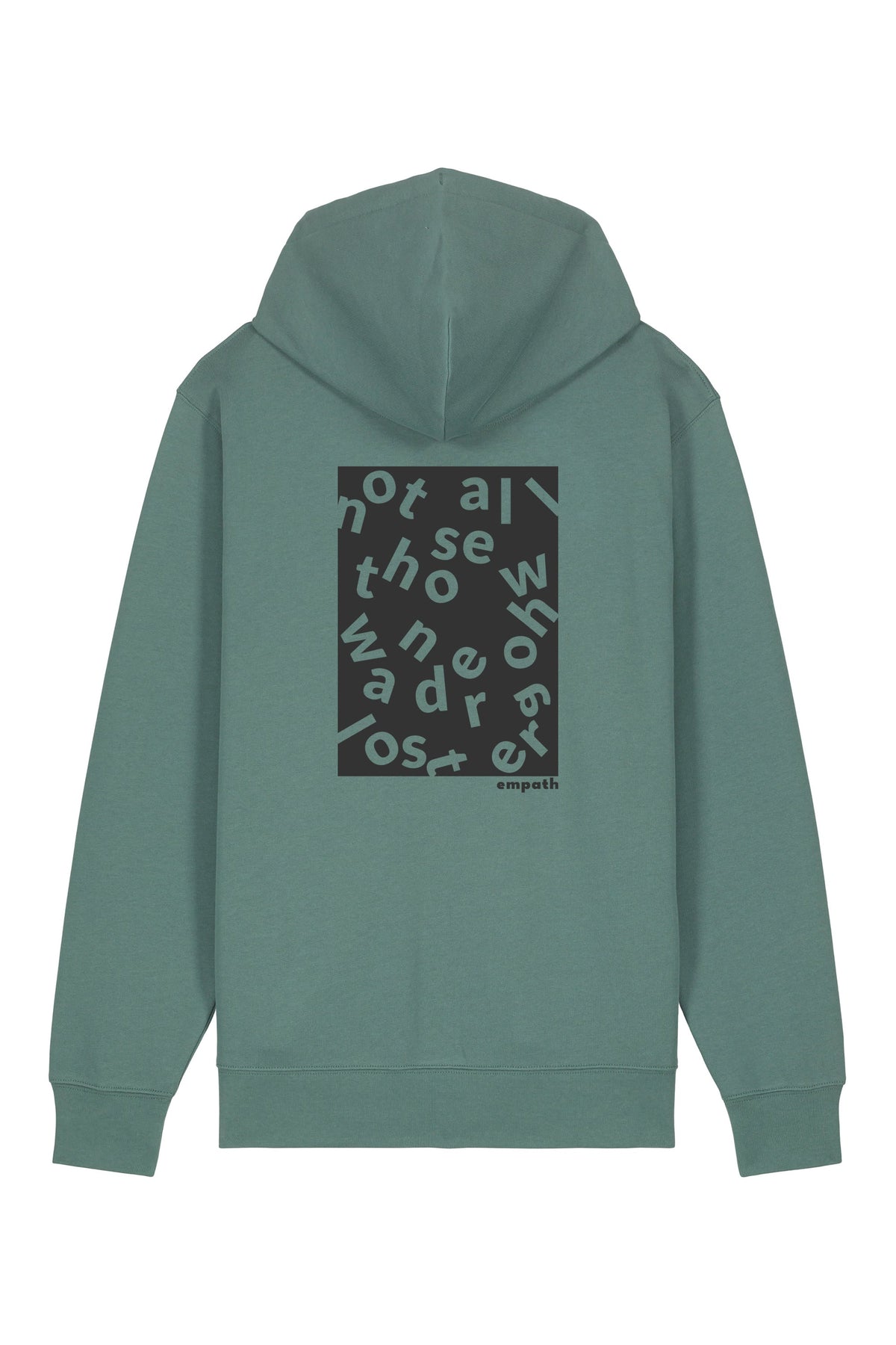 Hanorac premium cu fermoar Korin, print Not all those who wander are lost, Green Bay - spate