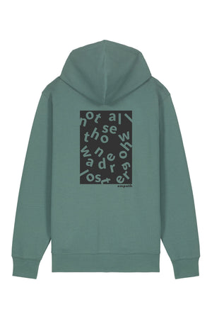 Hanorac premium cu fermoar Korin, print Not all those who wander are lost, Green Bay - spate