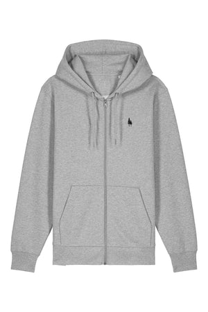 Hanorac premium cu fermoar Korin, Logo Brodat – Heather Grey – față