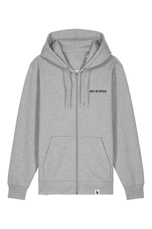 Hanorac premium cu fermoar Korin, print Out of office, Heather Grey - față