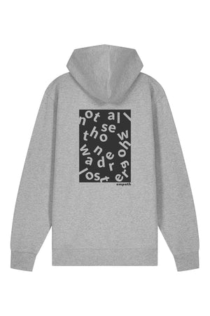 Hanorac premium cu fermoar Korin, print Not all those who wander are lost, Heather Grey - spate