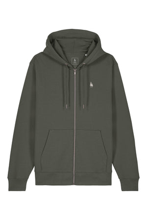 Hanorac premium cu fermoar Korin, Logo Brodat – Khaki – față