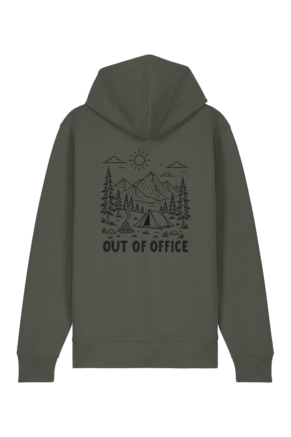 Hanorac premium cu fermoar Korin, print Out of office, Khaki - spate